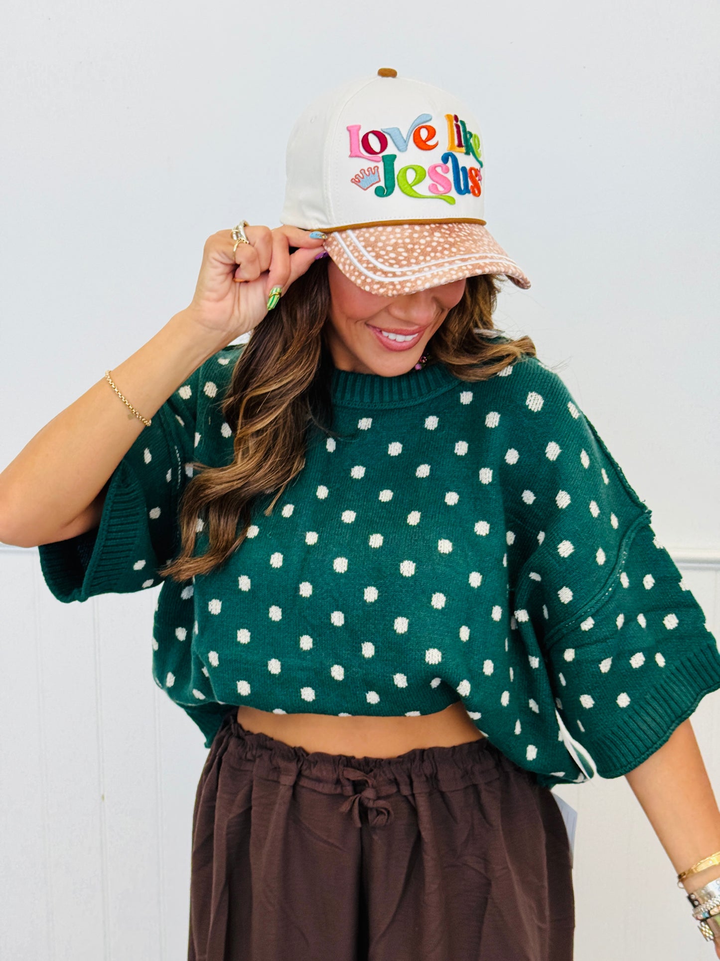 Hunter Green Polka Dot Sweater Top (Reg & Plus)