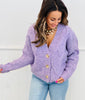 Lavender Cable Knit Button Up Cardigan (Reg.)