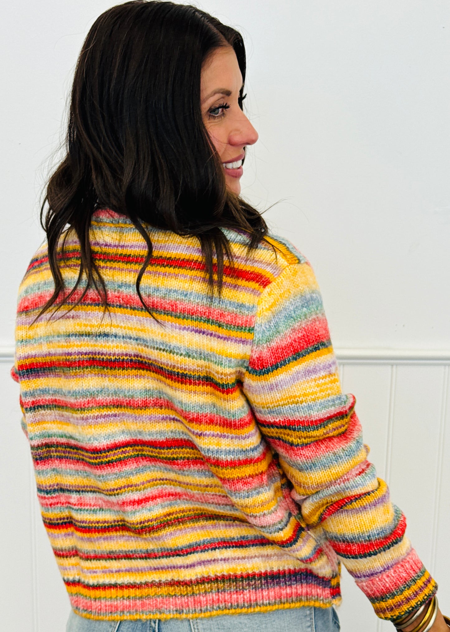 Multi Stripe Space Dye Sweater Cardigan (Reg & Plus)