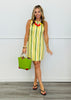 Cream/Lemon Stripe Back Bow Tie Mini Dress (Reg.)
