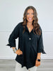 Black Faux Pearl Button Collard Top (Reg. and Plus)