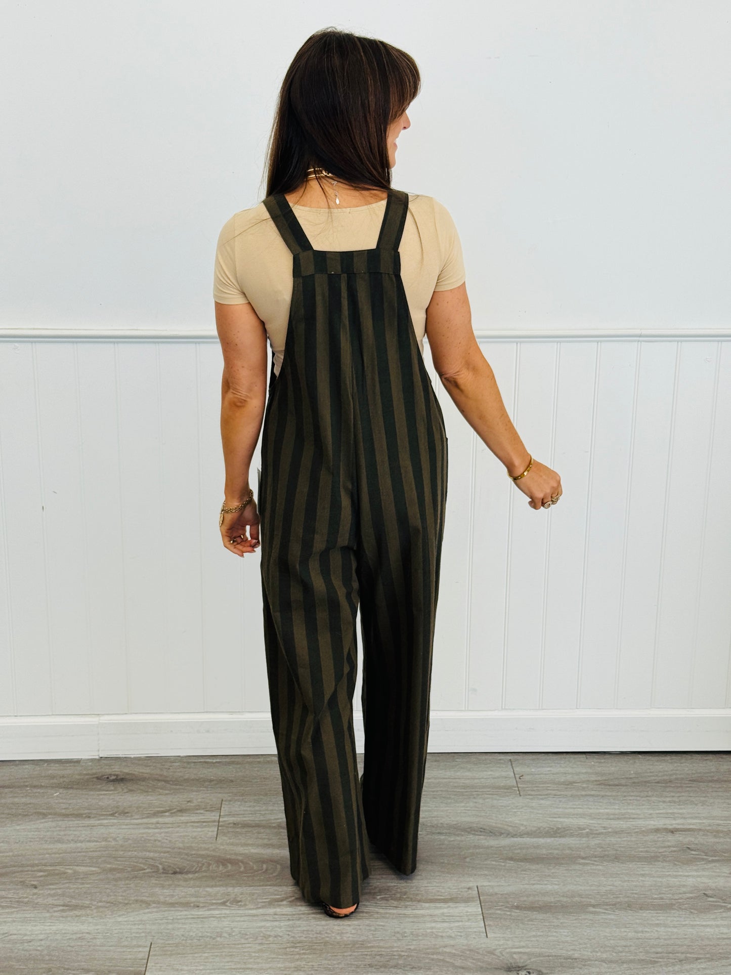 Green Striped Bib Overalls (Reg & Plus)