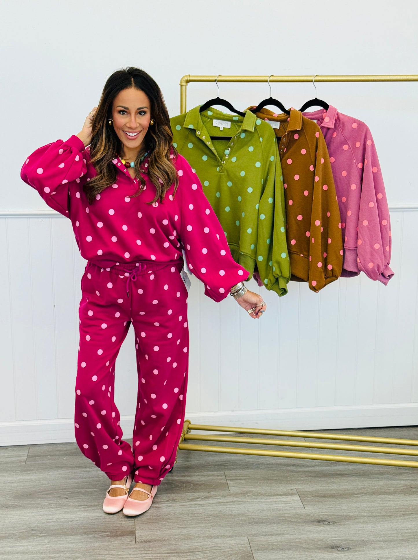 Polka Dot Collared Sweatshirt (Reg.) - 4 Colors