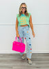 Floral Patch Light Wash Wide Leg Pants (Reg and Plus)