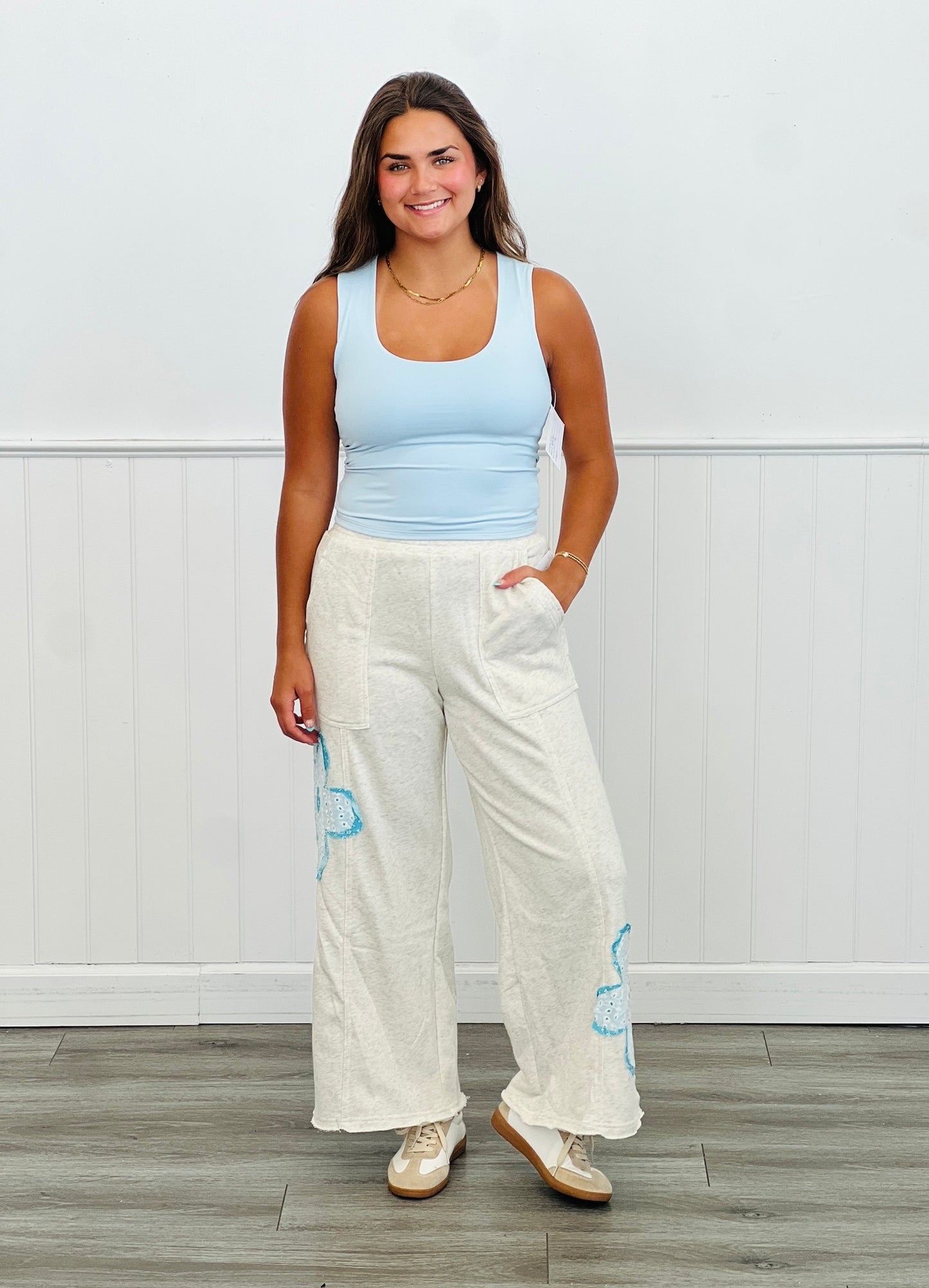 Light Grey Floral Patch Pants (Reg & Plus)