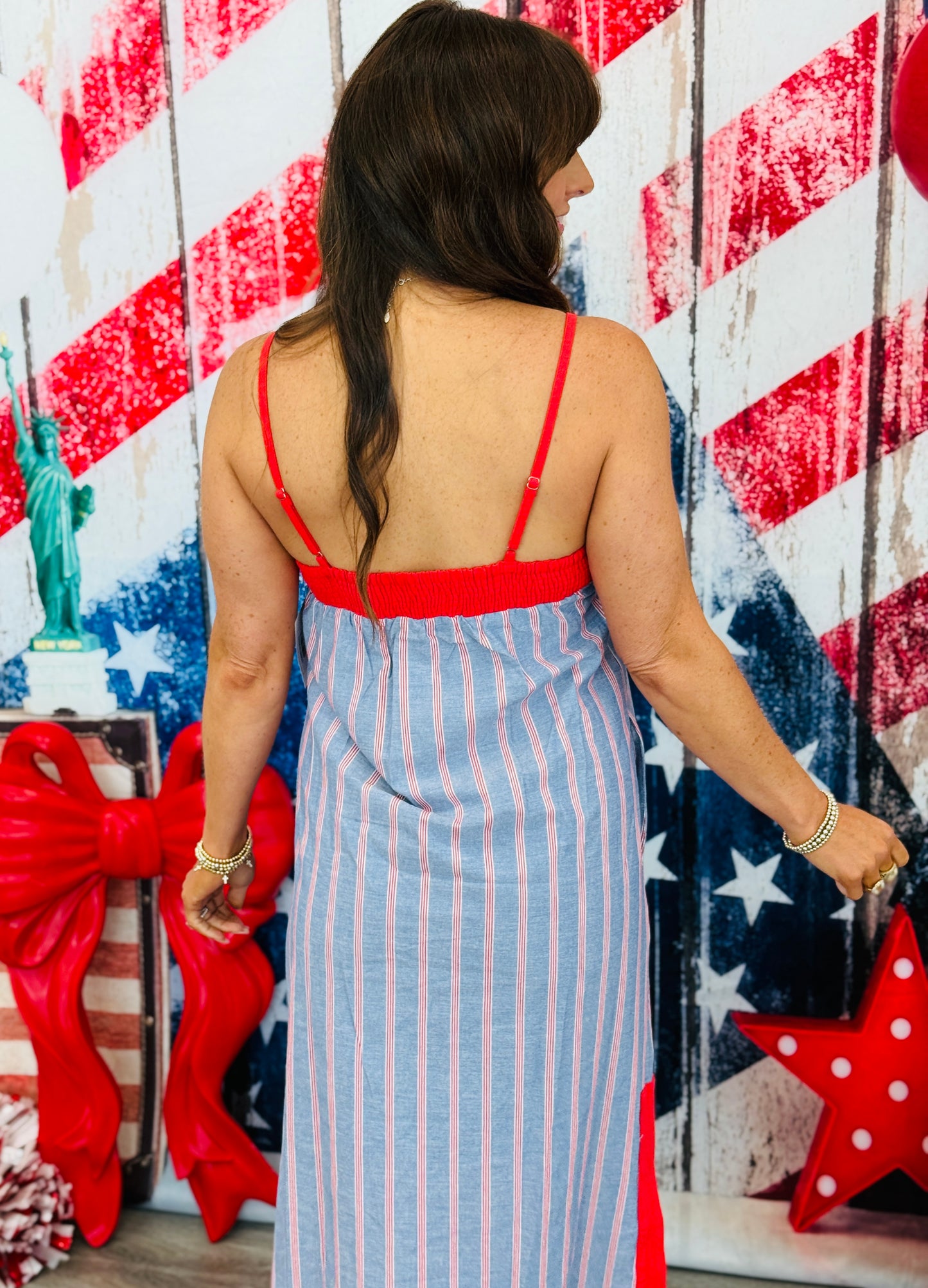 Chambray Stripe Strappy Midi Dress (Reg.)