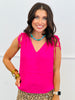 Pink Shirred Shoulder V-Neck Blouse (Reg. and Plus)