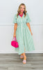 Green Striped Front Zip Midi Dress (Reg & Plus)
