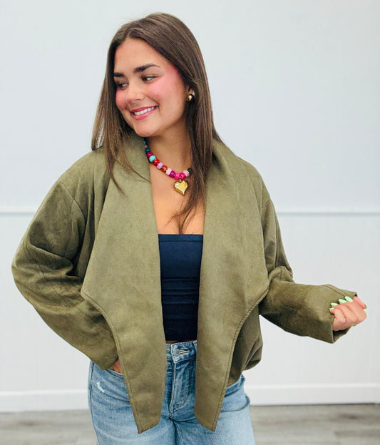 Olive Open Front Cardigan (Reg.)