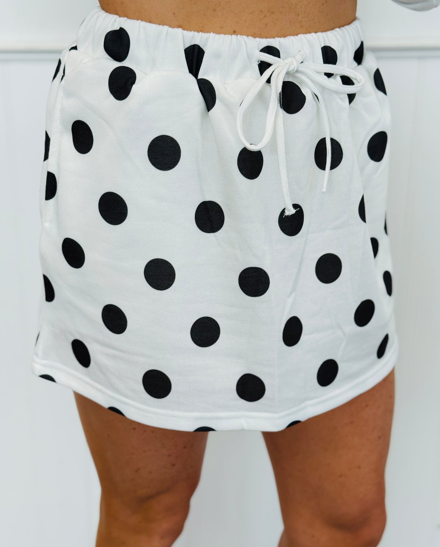 Black/White Polka Dot Printed Terry Skort Set (Reg. and Plus)