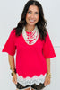 Hot Pink Lace Hem Fuzzy Sweater Top (One Size)