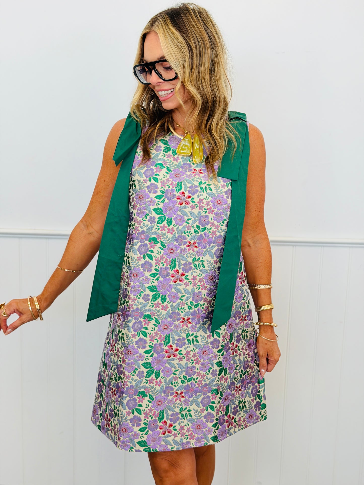 Purple Floral Jacquard Mini Shift Dress (Reg.)