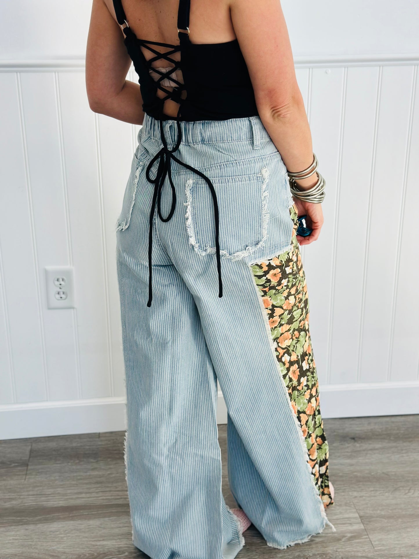 POL Striped Denim/Floral Wide Pants (Reg)