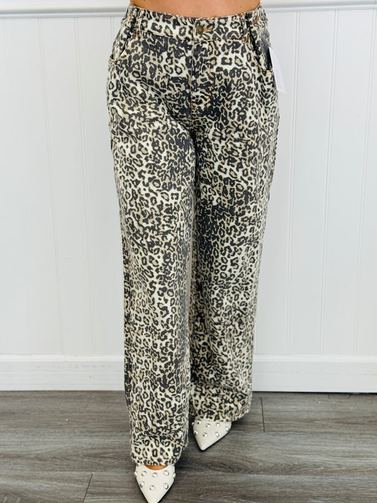 Beige Leopard Side Button Jeans (Reg.)