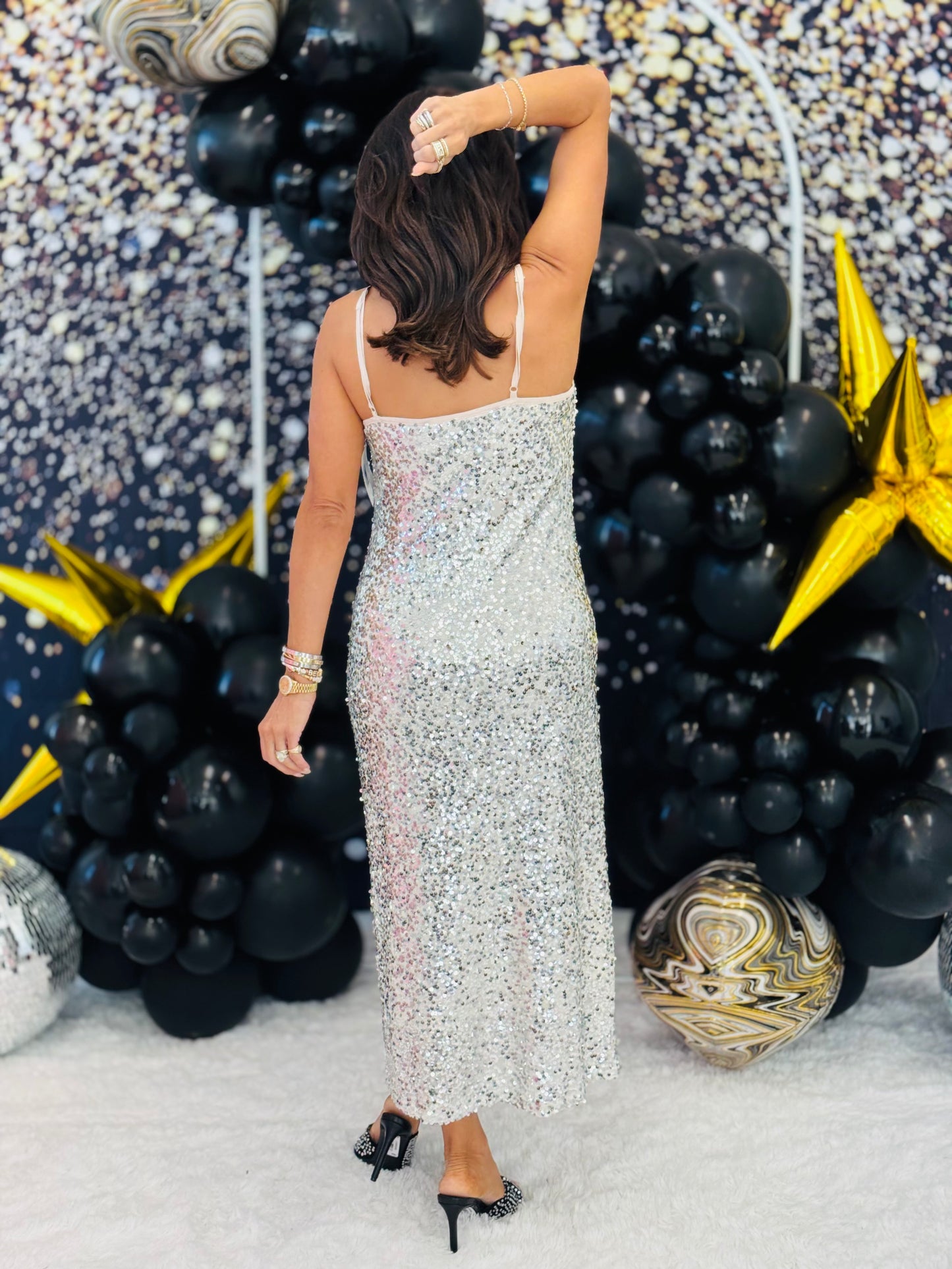 Champagne Sequin Cami Midi Dress (Reg.)