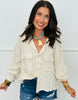 Natural Distressed Hem Button Up Top (Reg. and Plus)