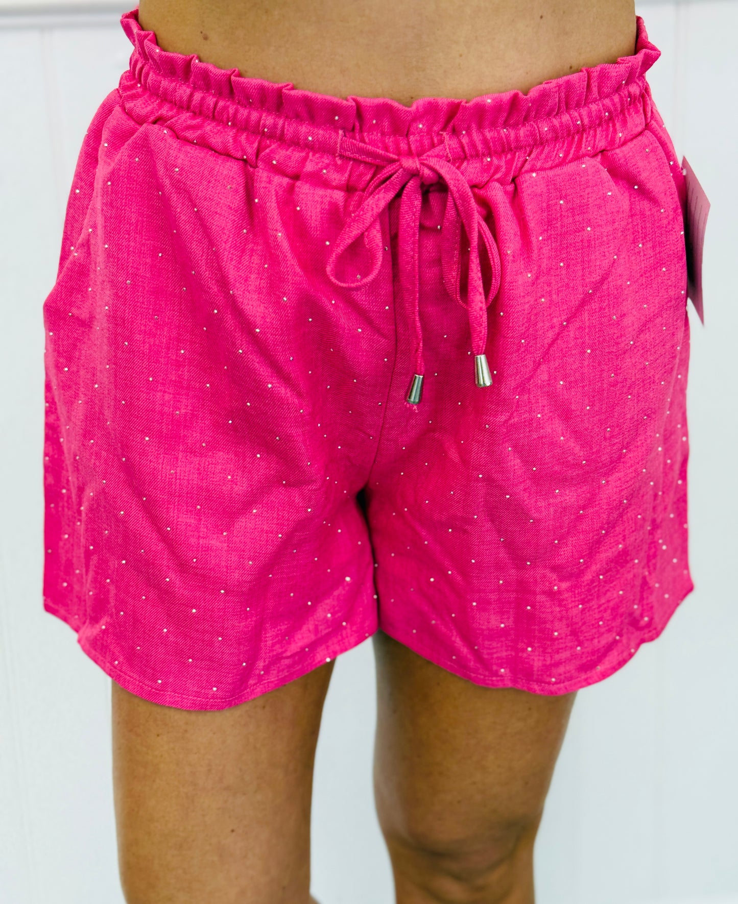 Hot Pink Rhinestone Pocket Shorts (Reg. and Plus)