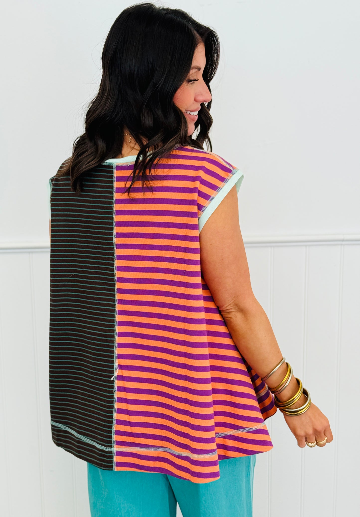 Striped Color Block Sleeveless Top (Reg & Plus)-2 Colors