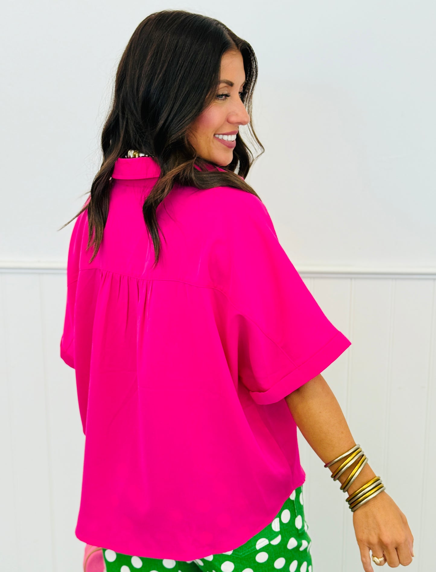 Pearl Buttons V-Neck Blouse (Reg.) - 2 Colors