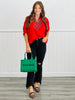 Red Plaid Contrast Neck Pullover Top (Reg & Plus)