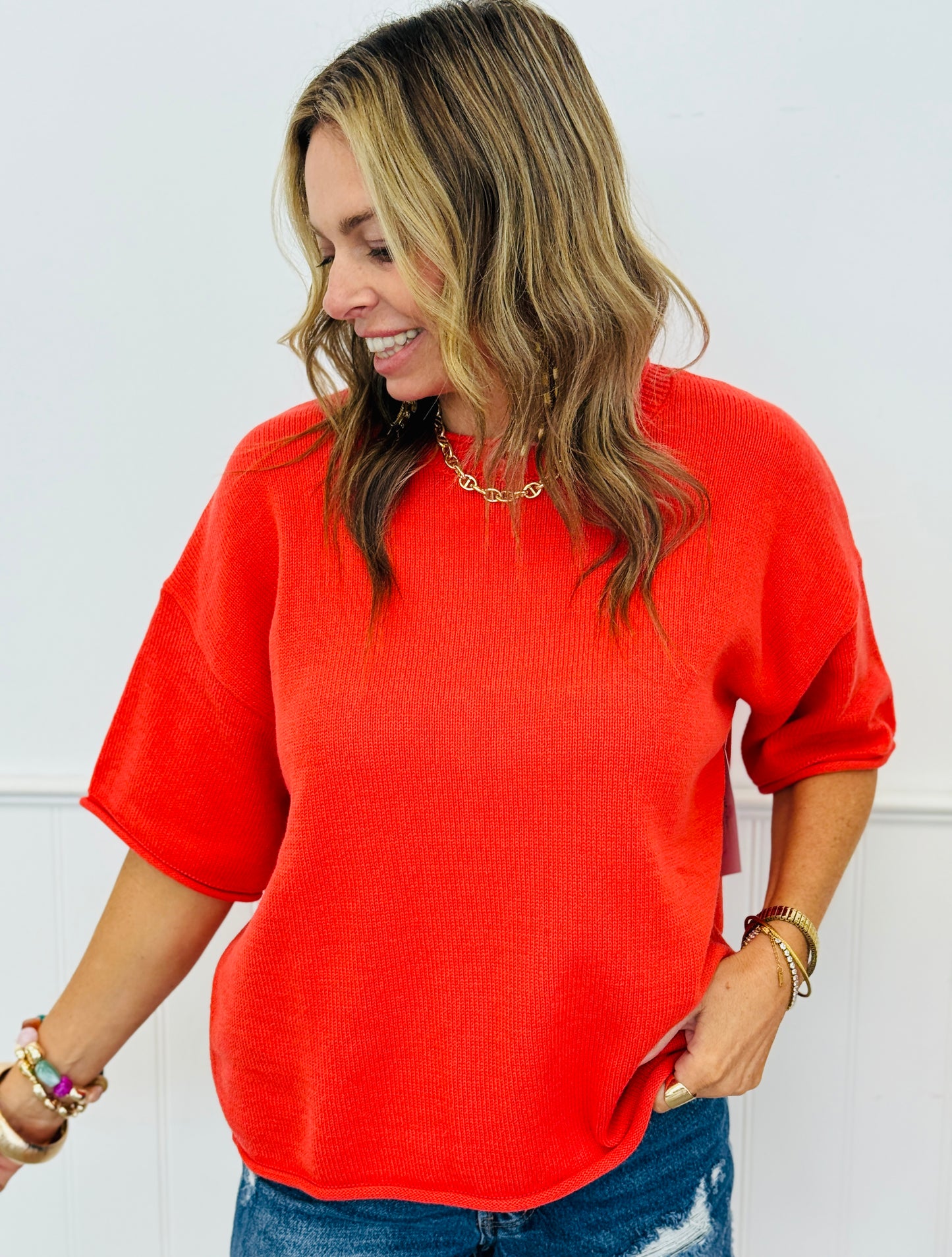 Rolled Edge Short Sleeve Top (Reg. and Plus) - 2 Colors