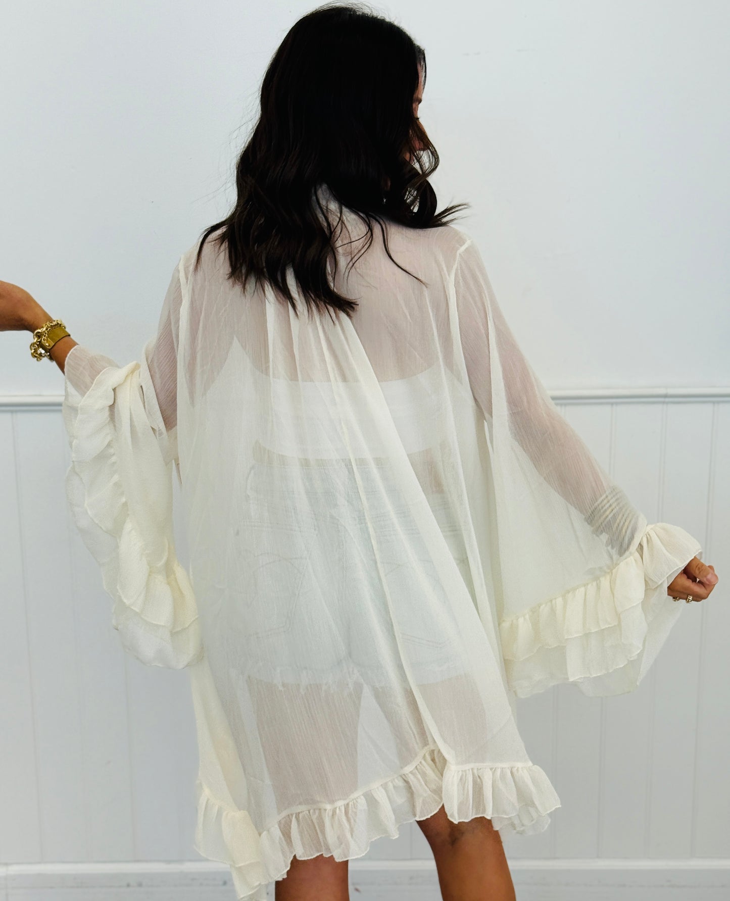 Sheer Mesh Ruffle High Low Blouse (Reg.)- 3 Colors