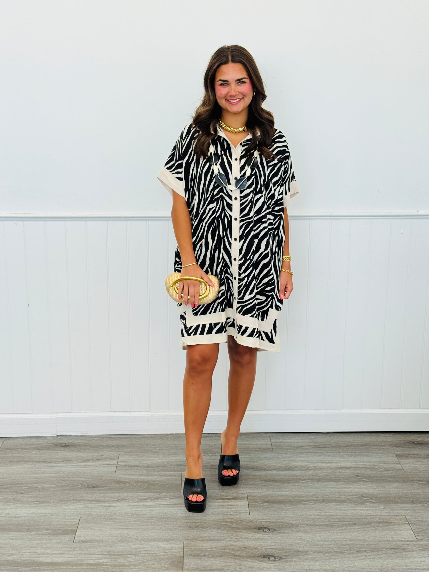 Zebra Print Button-Up Midi Dress (Reg. and Plus)