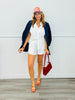 Dear Scarlett Navy Magic 3/4 Sleeve Blazer (Reg. and Plus)