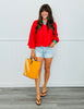 Striped V-Neck Scallop Hem Blouse (Reg.)