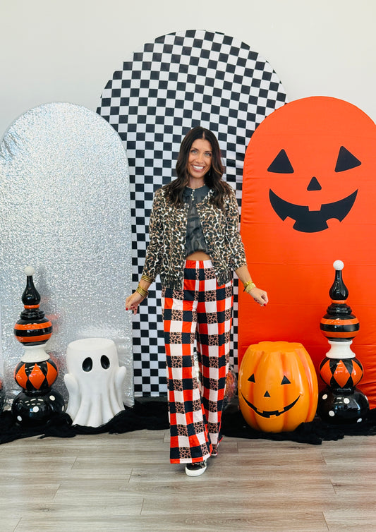 Orange/Black Leopard Gingham Knit Pants (Reg & Plus)
