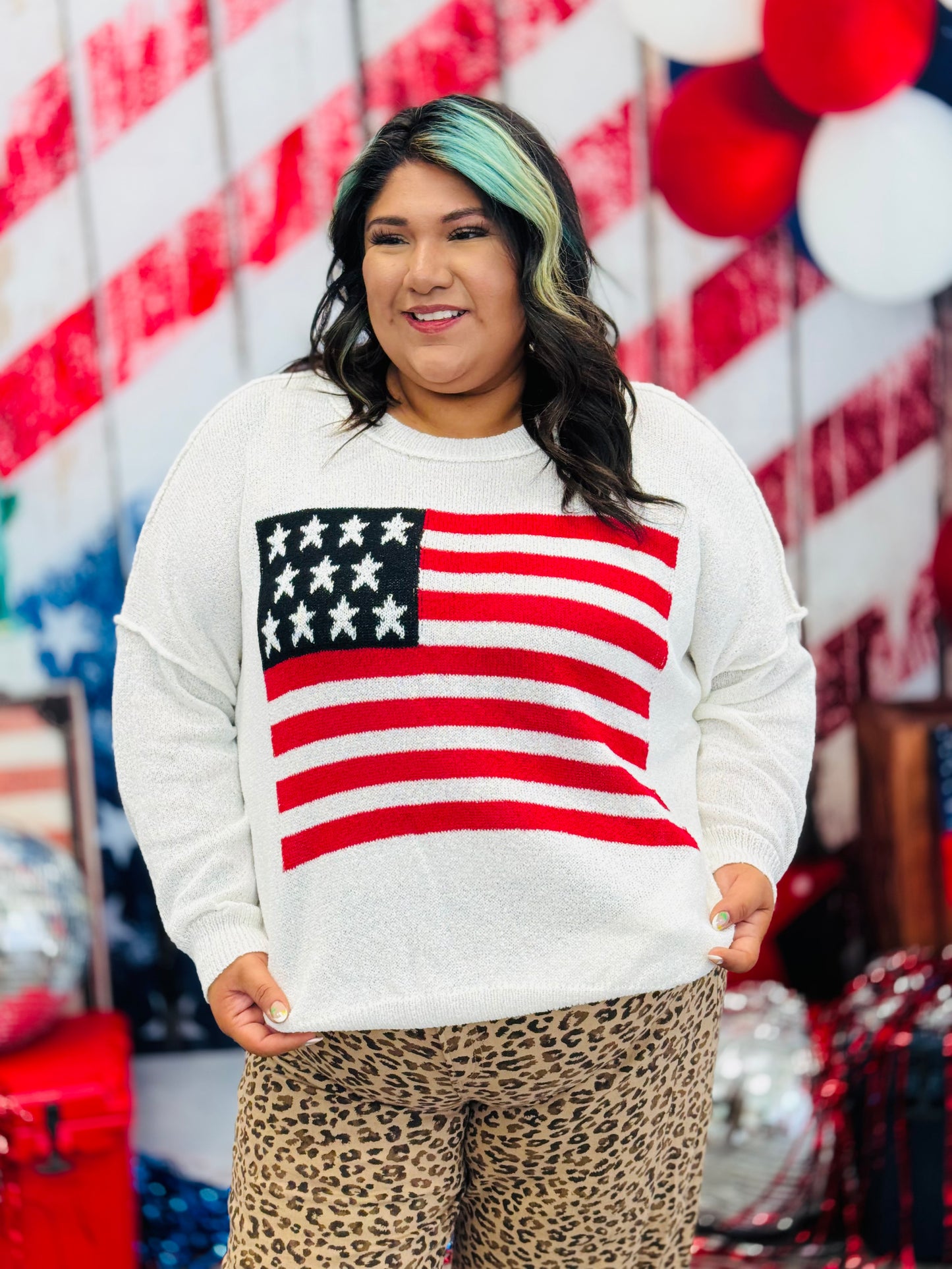 American Flag Pullover Sweater (Reg & Plus)-2 Colors