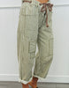 Olive Striped Twill Barrel Pants (Reg.)