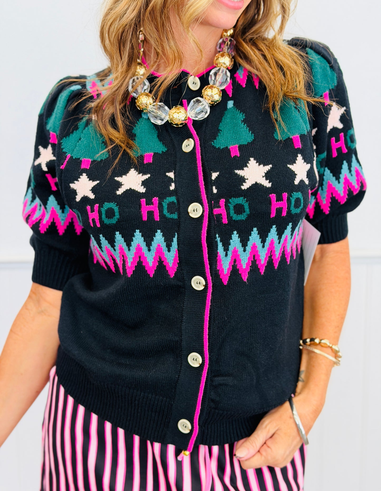Black Multi Festive Sweater Cardigan (Reg & Plus)