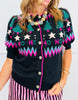 Black Multi Festive Sweater Cardigan (Reg & Plus)