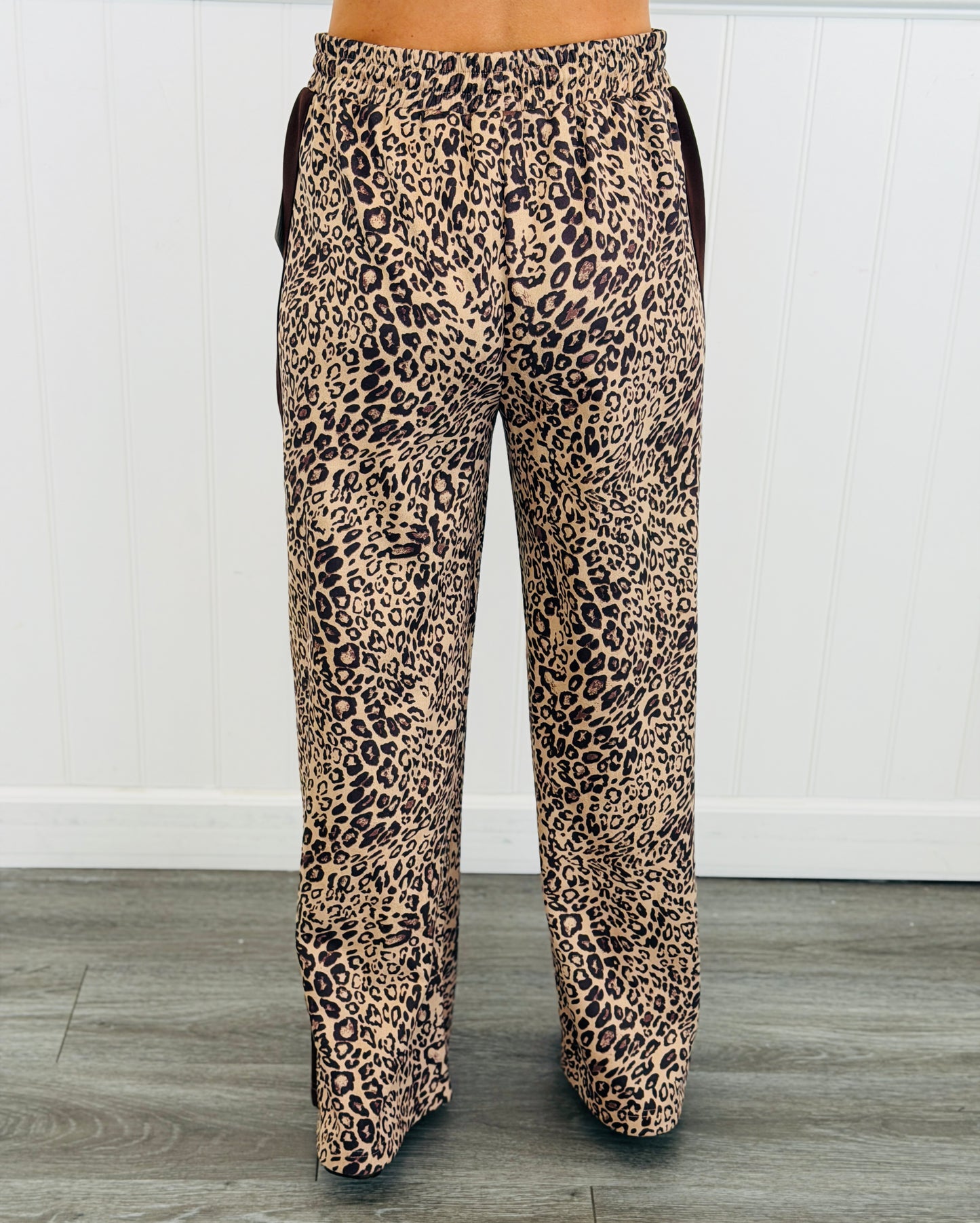Beige Leopard Faux Suede Side Striped Pants (Reg.)