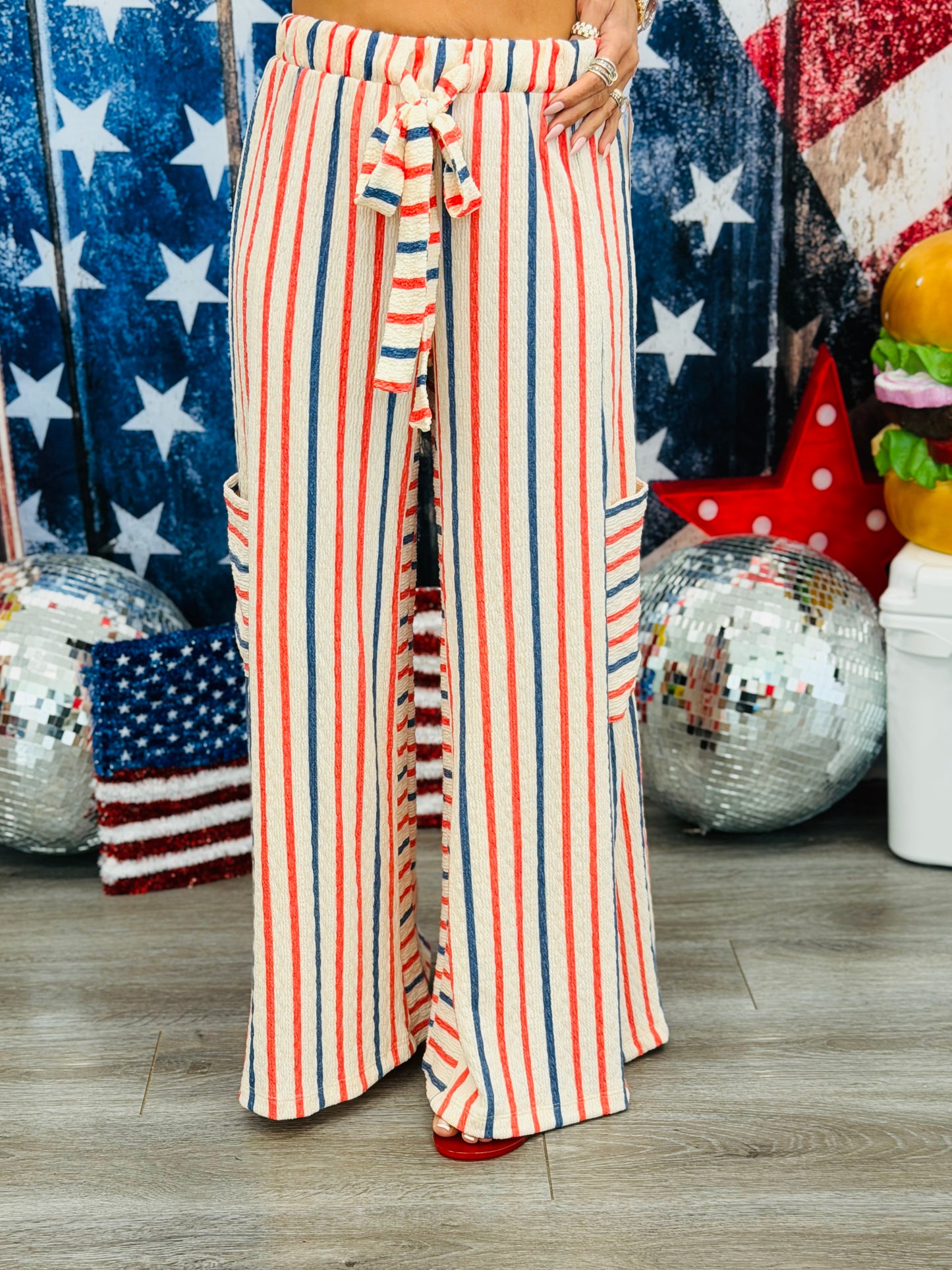 Red/Blue Combo Striped Side Pocket Pants (Reg. and Plus)