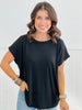 Black Relaxed Fit Rolled Short Sleeve Top (Reg. & Plus)