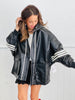 Black Stripe Detail Leather Jacket (Reg.)