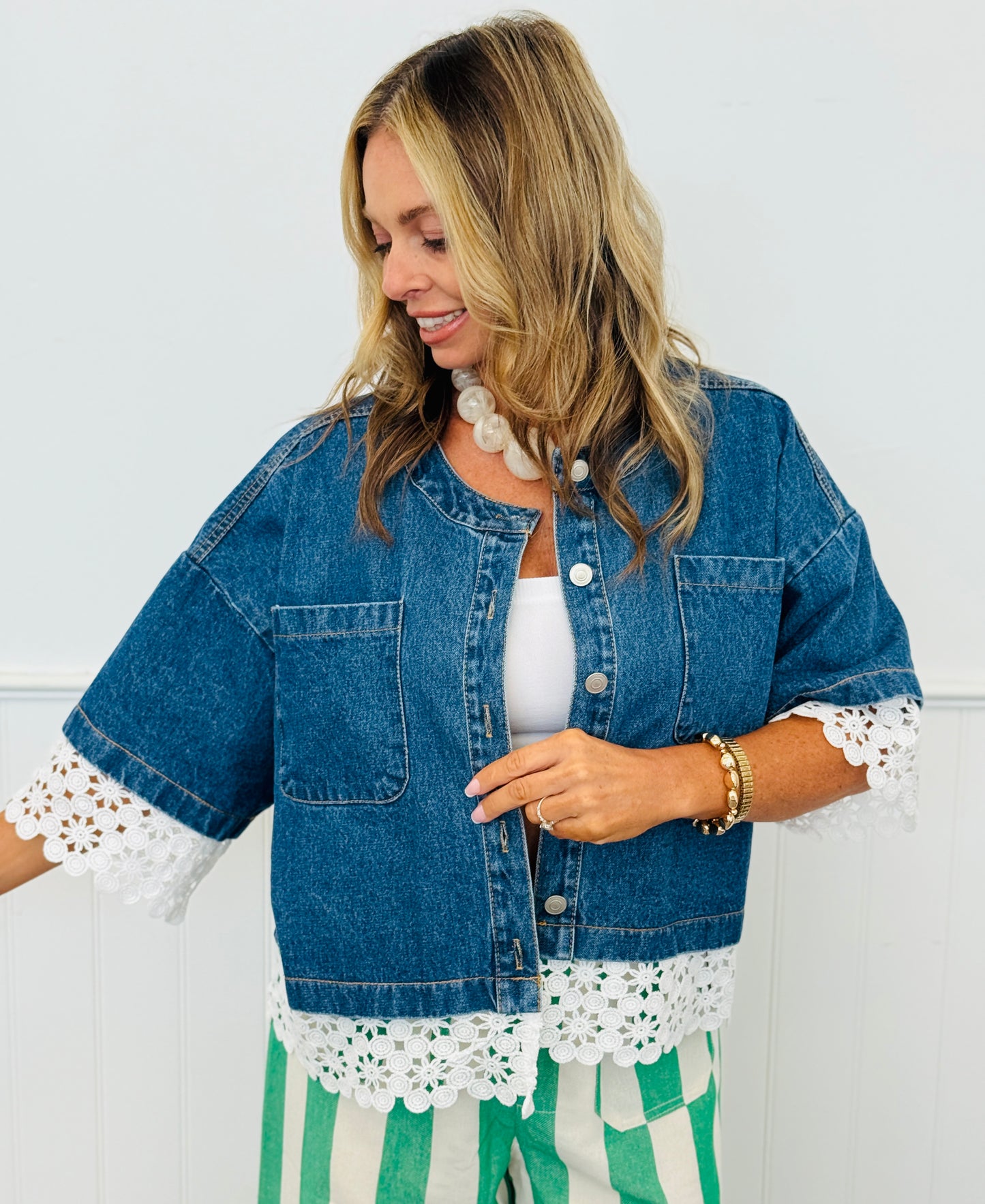 Denim Crochet Lace Trim Jacket (Reg.)