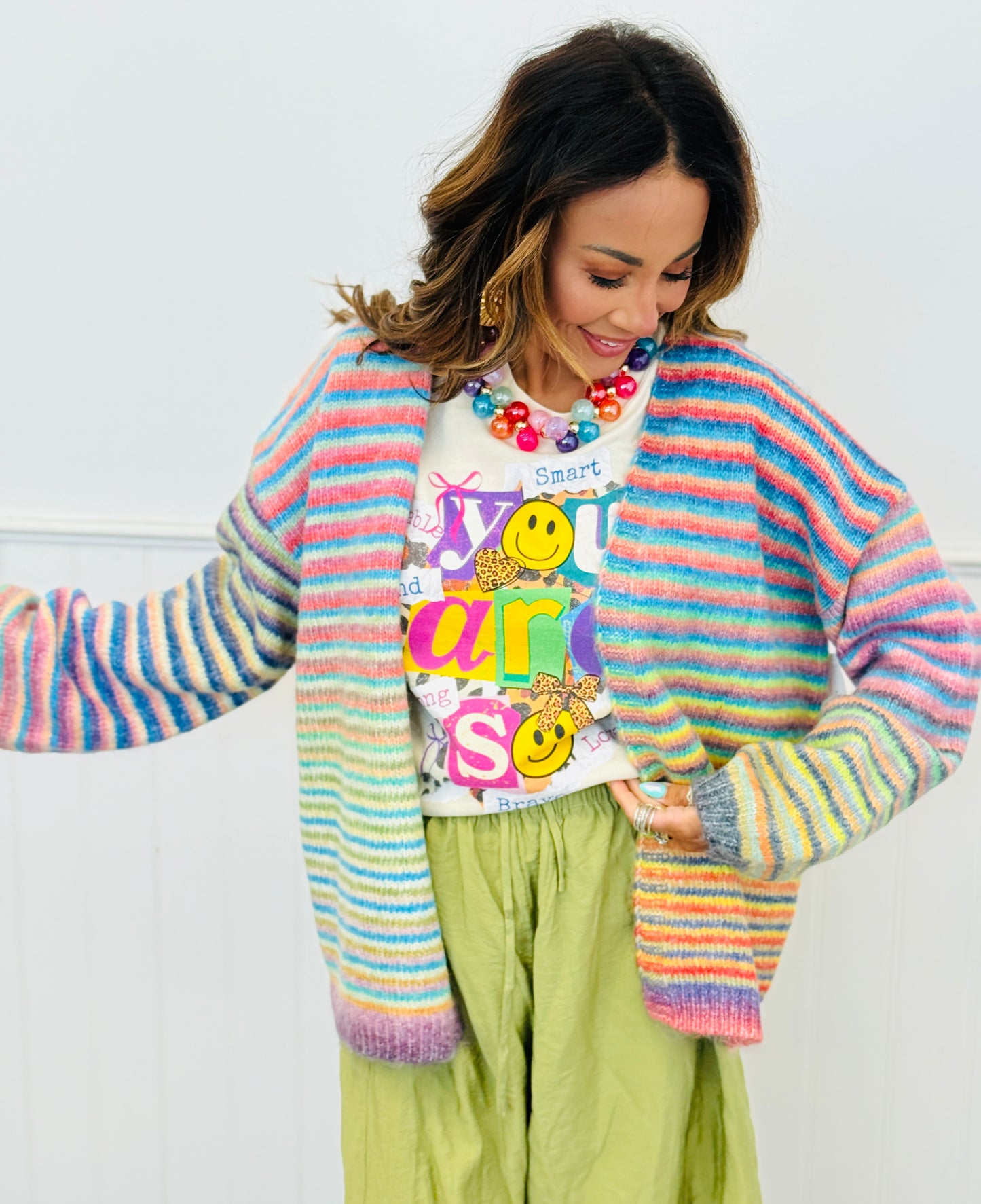 Rainbow Striped Long Sleeve Cardigan (Reg.)
