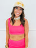 Hot Pink Gingham Print Ruched Bra Top (Reg.)