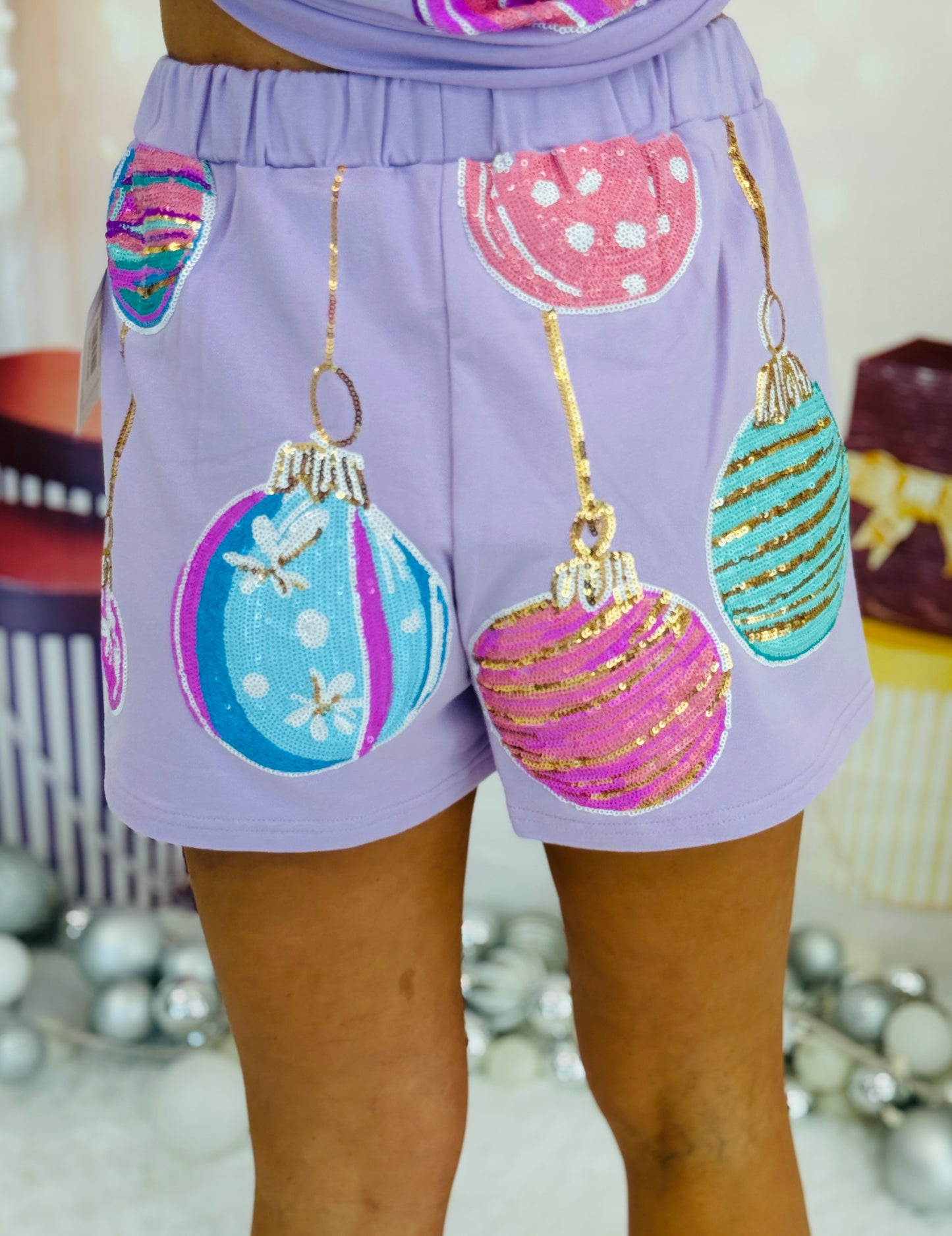 Christmas Ornaments Sequin Shorts (Reg. and Plus)
