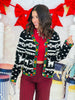 Queen Of Sparkles Black & White Nordic Flower Reindeer Pearl Cardigan (Reg. and Plus)