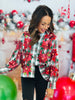 Queen Of Sparkles Red, Green & White Plaid Poinsettia Cotton Button Up Top (Reg. and Plus)