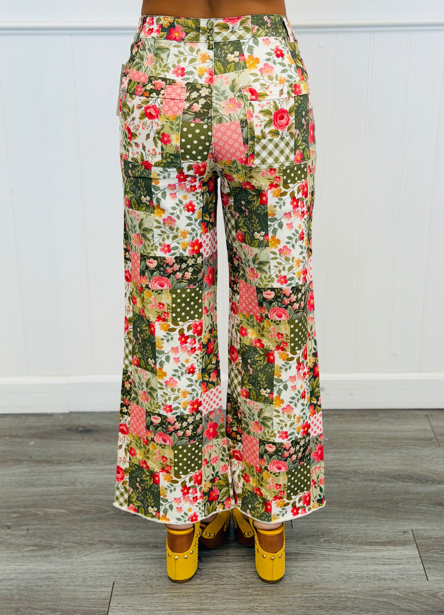 Olive Patchwork Print Wide Leg Pants (Reg.)