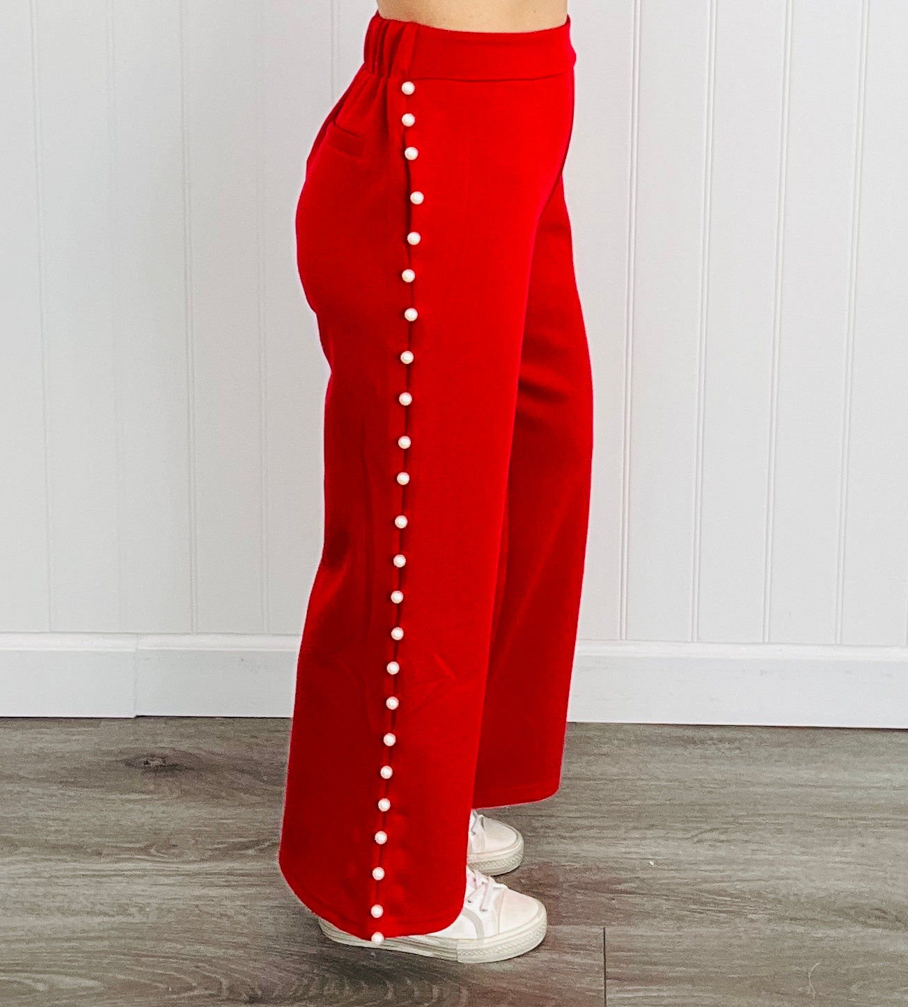 Red Lined Pearl Wide Leg Pants (Reg. and Plus)