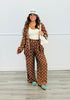 Mocha Polka Dot Side Striped Jacket & Pants Set (One Size)