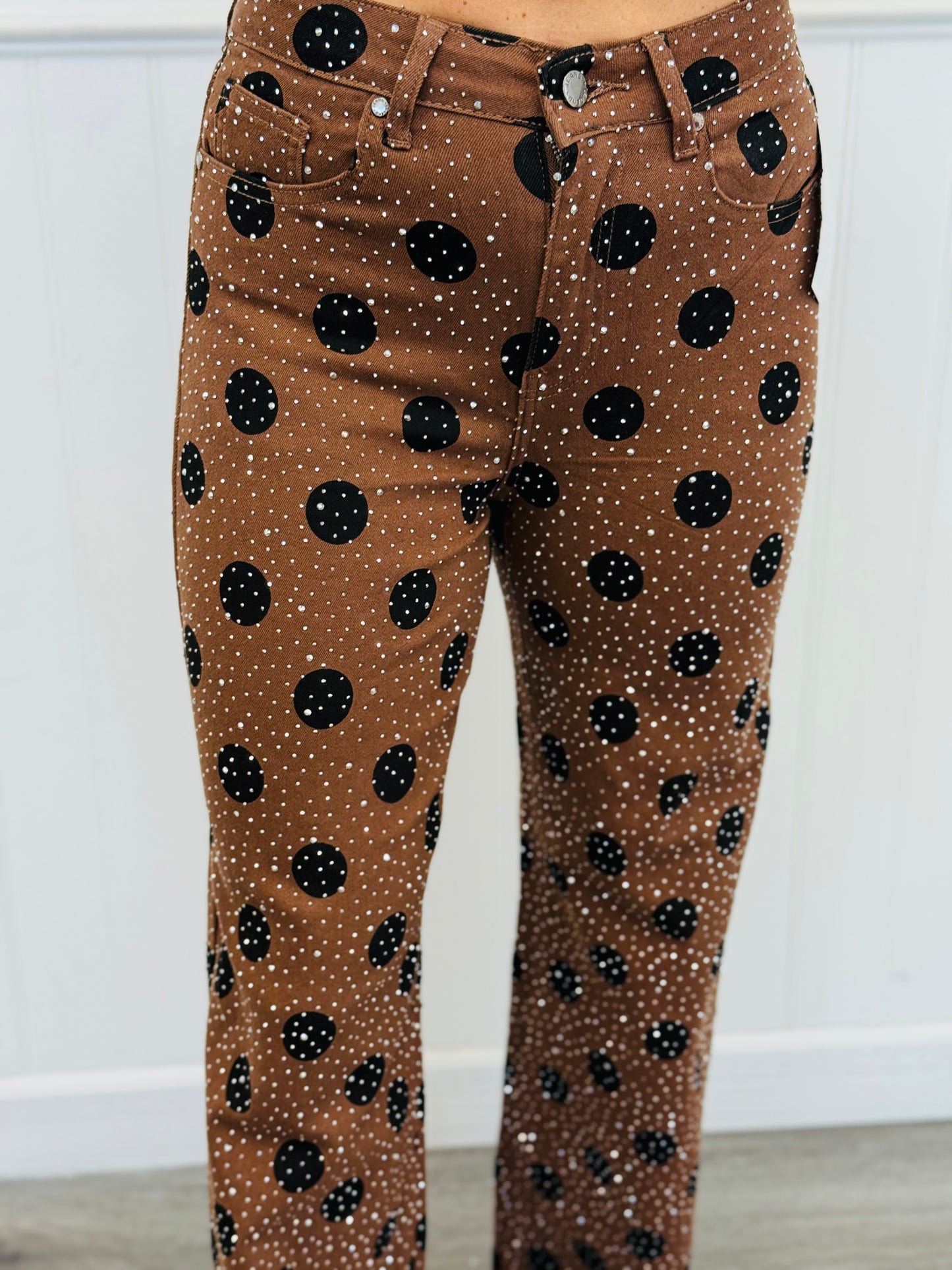 Brown Polka Dot Rhinestone Wide Leg Pants (Reg.)