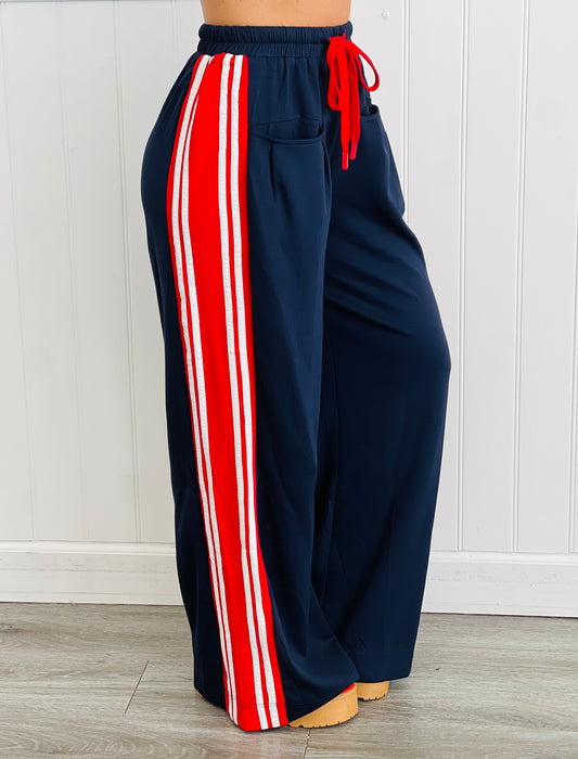 Navy Side Stripe Drawstring Pants (Reg. and Plus)