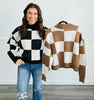 Checkered Crew Neck Knit Sweater Top (Reg.) - 2 Colors